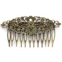 Jern Dekorative Hair Comb Finde, Flower, antik bronze farve forgyldt, bly & cadmium fri, 53x81mm, 10pc'er/Bag, Solgt af Bag