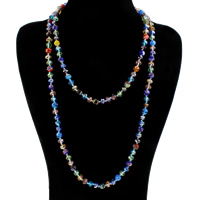 Millefiori Glass Sweater Necklace with Crystal Round handmade colorful plated & faceted 8mm Sold Per Approx 46.5 Inch Strand