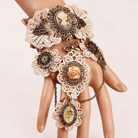 Gotisk armbånd ring, Lace, med Satinbånd & Resin & Resin Rhinestone & Zinc Alloy, med 2.7lnch extender kæde, antik bronze farve forgyldt, justerbar & for kvinde, nikkel, bly & cadmium fri, Størrelse:6, Solgt Per Ca. 5.1 inch Strand