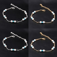 iarann Anklet, le Turquoise sintéiseach & Plaisteach, le 5cm slabhra extender, plátáilte, twist slabhra Oval & do bhean, dathanna níos mó le haghaidh rogha, luaidhe & caidmiam saor in aisce, 240mm, Fad Thart 9 Inse, 3Snáitheanna/Mála, Díolta De réir Mála