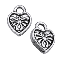 Pendentifs coeur en alliage de zinc, Plaqué de couleur d'argent, protéger l'environnement, sans nickel, plomb et cadmium, 8x11x2mm, Trou:Environ 2mm, 2000PC/lot, Vendu par lot