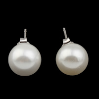 South Sea Shell Stud Earring, messing ørering indlæg, Runde, naturlig, hvid, 8mm, Solgt af par