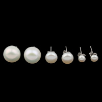 Freshwater Pearl Stud Earring, mässing örhänge inlägg, Knapp, naturlig, olika storlek för val, vit, Säljs av Par