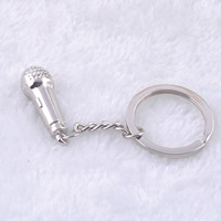 Key Chain, Zinc Alloy, med jernring, Mikrofon, platin farve forgyldt, bly & cadmium fri, 34x12mm, Hole:Ca. 25mm, Solgt af Strand