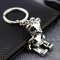 Key Chain, Zinc Alloy, med jernring, Bjørn, platin farve forgyldt, bly & cadmium fri, 48x28x9mm, Hole:Ca. 25mm, Solgt af Strand