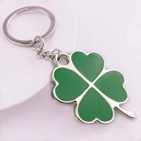 Key Chain, Zinc Alloy, med jernring, Four Leaf Clover, platin farve forgyldt, emalje, bly & cadmium fri, 40x40mm, Hole:Ca. 25mm, Solgt af Strand