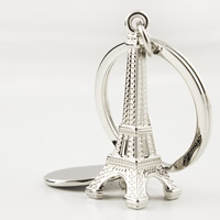 Chiave catena, lega in zinco, with anello di ferro, Torre Eiffel, placcato color platino, assenza di piombo & cadmio, 42x14x4mm, Foro:Appross. 25mm, Venduto da filo