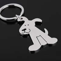 Key Chain, Zinc Alloy, med jernring, Hund, platin farve forgyldt, emalje, bly & cadmium fri, 45x28x2.50mm, Hole:Ca. 25mm, Solgt af Strand