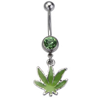 Rustfrit stål Belly Ring, Stainless Steel, Maple Leaf, emalje & med rhinestone, 1.6x10mm, Solgt af PC