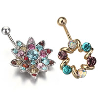 Rustfrit stål Belly Ring, Stainless Steel, forgyldt, forskellige stilarter for valg & med rhinestone, 1.6x10mm, Solgt af PC