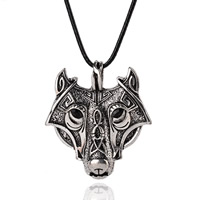 Unisex halskæde, Zinc Alloy, med Vokset Hamp Cord, Wolf, antik sølv farve forgyldt, med rhinestone, bly & cadmium fri, 42x47mm, Solgt Per Ca. 15.5 inch Strand