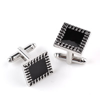 Cufflinks Zinc Alloy Square platinum color plated enamel black lead & cadmium free Sold By Pair