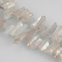 Naturlige Plating kvarts perler, Clear Quartz, Nuggets, halv-belagte, 5-7x29-38x4-6mm, Hole:Ca. 1.5mm, Længde Ca. 16 inch, 2Strands/Lot, Ca. 46pc'er/Strand, Solgt af Lot