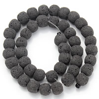 Prirodni Lava perle, Drum, prirodan, različite veličine za izbor, crn, Rupa:Približno 2mm, Prodano Per Približno 15.5 inčni Strand