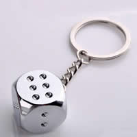 Zinc Alloy Key Clasp with iron ring Dice platinum color plated lead & cadmium free 16mm Approx 25mm Sold By PC