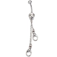 Rustfrit stål Belly Ring, Stainless Steel, med rhinestone, oprindelige farve, 1.6x10mm, Solgt af PC