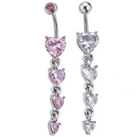 Rustfrit stål Belly Ring, Stainless Steel, Heart, med rhinestone, flere farver til valg, 1.6x10mm, Solgt af PC