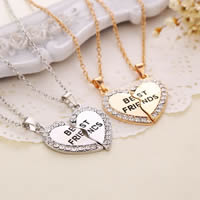 Zinc Alloy Puzzle Friendship Necklace with 5cm extender chain Heart plated oval chain & with letter pattern & for woman & enamel & with rhinestone lead & cadmium free Length Approx 15.5 Inch Sold By Pair