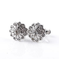 Cufflinks Zinc Alloy Flower silver color plated for man & with rhinestone nickel lead & cadmium free Sold By Pair