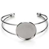 Mässing Bangle Cuff Resultat, Flat Round, platina pläterad, nickel, bly och kadmium gratis, 170mm, Innerdiameter:Ca 25, 55mm, Längd Ca 6.5 inch, Säljs av PC