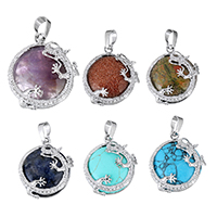 Gemstone Pendants Jewelry with Brass Flat Round platinum color plated natural nickel lead & cadmium free Approx Sold By PC