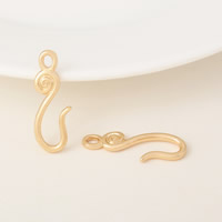 Brass Hook és Eye Clasp, Sárgaréz, arany színű aranyozott, nikkel, ólom és kadmium mentes, 10x17x2mm, Lyuk:Kb 2.5mm, 50PC-k/Lot, Által értékesített Lot