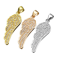 Kubni cirkonij Micro Pave Brass Privjesak, Mesing, Wing Shape, pozlaćen, micro utrti kubni cirkonij, više boja za izbor, nikal, olovo i kadmij besplatno, 11x30x2mm, Rupa:Približno 3.5x4mm, 20računala/Lot, Prodano By Lot