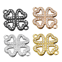 Kubik Zirkonium mikro bana Mässing Kontaktdon, Four Leaf Clover, plated, micro bana cubic zirconia & 1/1 slinga, fler färger för val, nickel, bly och kadmium gratis, 15.50x20.50x2mm, Hål:Ca 1.5mm, 20PC/Lot, Säljs av Lot