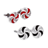 Cufflinks Zinc Alloy Flat Round platinum color plated enamel & with rhinestone lead & cadmium free Sold By PC