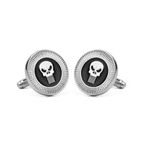 Manchetknopen, Zinc Alloy, Rond plat, platinum plated, met schedel patroon & glazuur, lood en cadmium vrij, 21mm, Verkocht door pair