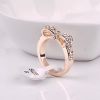 Zinklegering ringen, Zinc Alloy, Strik, rose goud plated, verschillende grootte voor keus & met strass, lood en cadmium vrij, 25x25mm, Verkocht door PC