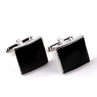 Cufflinks Zinc Alloy Square silver color plated for man & enamel nickel lead & cadmium free Sold By Pair