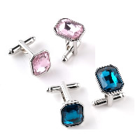 Boutons de manchette, alliage de zinc, avec cristal, rectangle, Placage de couleur argentée, pour homme & facettes, plus de couleurs à choisir, protéger l'environnement, sans nickel, plomb et cadmium, 12x17mm, Vendu par paire