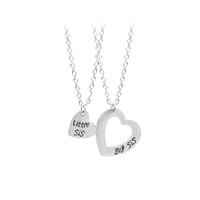 alliage de zinc Collier puzzle, coeur, Placage de couleur platine, chaîne ovale & avec le motif de lettre & pour femme & émail, sans plomb et cadmium, 26x25mm, Longueur Environ 15.5 pouce, Vendu par paire