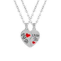 alliage de zinc Collier d'amitié puzzle, coeur, Placage de couleur platine, chaîne ovale & avec le motif de lettre & pour femme & émail, sans plomb et cadmium, 25x29mm, Longueur Environ 15.5 pouce, Vendu par paire