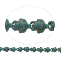 Perles turquoises, turquoise synthétique, tortue, bleu, 15x18mm, Trou:Environ 1mm, Longueur Environ 15.5 pouce, 10Strandstoron/sac, Environ 22PC/brin, Vendu par sac