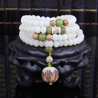 108 Mala kralen, witte Chalcedoon, met Bodhi Root, synthetisch, boeddhistische sieraden & voor vrouw & 4-strengs, 6x8mm, 108pC's/Strand, Per verkocht Ca 27.5 inch Strand