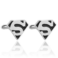 Boutons de manchette, alliage de zinc, Superman Logo, Placage de couleur argentée, pour homme & émail, protéger l'environnement, sans nickel, plomb et cadmium, 18x21mm, Vendu par paire