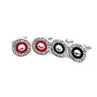 Cufflinks Zinc Alloy Flat Round silver color plated for man & enamel & with rhinestone nickel lead & cadmium free Sold By Pair