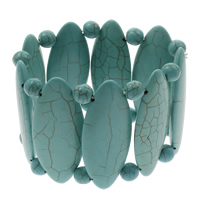 Turquoise sintéiseach Bracelet, Oval Maol, gorm, 22x55x7mm, Fad Thart 7.5 Inse, 10Snáitheanna/Mála, Díolta De réir Mála