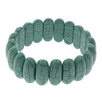 Turquoise sintéiseach Bracelet, Oval Maol, gorm, 10x24x8mm, Fad Thart 7.5 Inse, 10Snáitheanna/Mála, Díolta De réir Mála