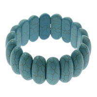 Turquoise sintéiseach Bracelet, Oval Maol, gorm, 10x25x8.50mm, Fad Thart 7.5 Inse, 10Snáitheanna/Mála, Díolta De réir Mála