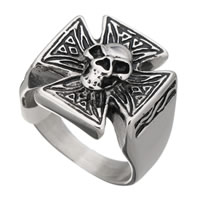 Ruostumaton teräs Miesten Ring Finger, Skull Cross, ihmiselle & mustata, 18mm, Koko:10, Myymät PC