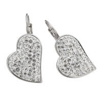 Stainless Steel Lever Terug Earring, Roestvrij staal, met strass klei pave, Hart, oorspronkelijke kleur, 14x28x12mm, Verkocht door pair