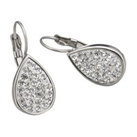 Stainless Steel Lever Terug Earring, Roestvrij staal, met strass klei pave, Traan, oorspronkelijke kleur, 11x16x11mm, Verkocht door pair