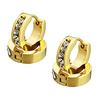 Huggie Hoepel Oorbel, Roestvrij staal, gold plated, met strass, 4x13x13mm, 12paren/Lot, Verkocht door Lot