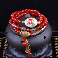 Bracciali di agata rossa, with pietra pioggia di fiori & cristallo & resina & cloisonne & lega in zinco, sintetico, imitazione ambra & per la donna & 3-filo, 6mm, Venduto per Appross. 20 pollice filo