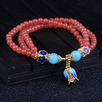 Roter Achat Armbänder, mit Blauer Achat & Cloisonné & Zinklegierung, synthetisch, für Frau & 3-Strang, 4.5mm, verkauft per ca. 6.3 ZollInch Strang