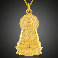 Buddhistiska smycken hängande, Mässing, Guanyin, 18K guldpläterad, leda & kadmiumfri, 14.7x32.7mm, Hål:Ca 3-5mm, 6PC/Bag, Säljs av Bag