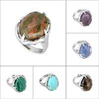 Gemstone Finger Ring, Messing, met Edelsteen, Plat Ovaal, platinum plated, natuurlijke & verschillende materialen voor de keuze & verstelbaar & voor vrouw, nikkel, lood en cadmium vrij, 22.50mm, Maat:7, Verkocht door PC